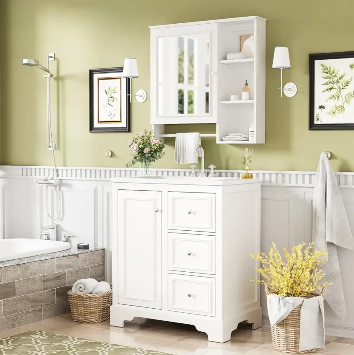 Merax Freestanding Bathroom Vanity Set with Mirror Cabinet