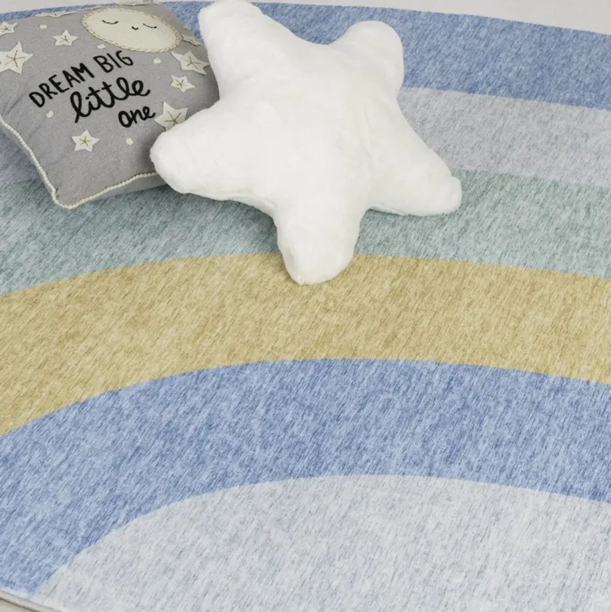 Soft Steps Playtime Rainbow Light Blue Ivory Soft Indoor Area Rug