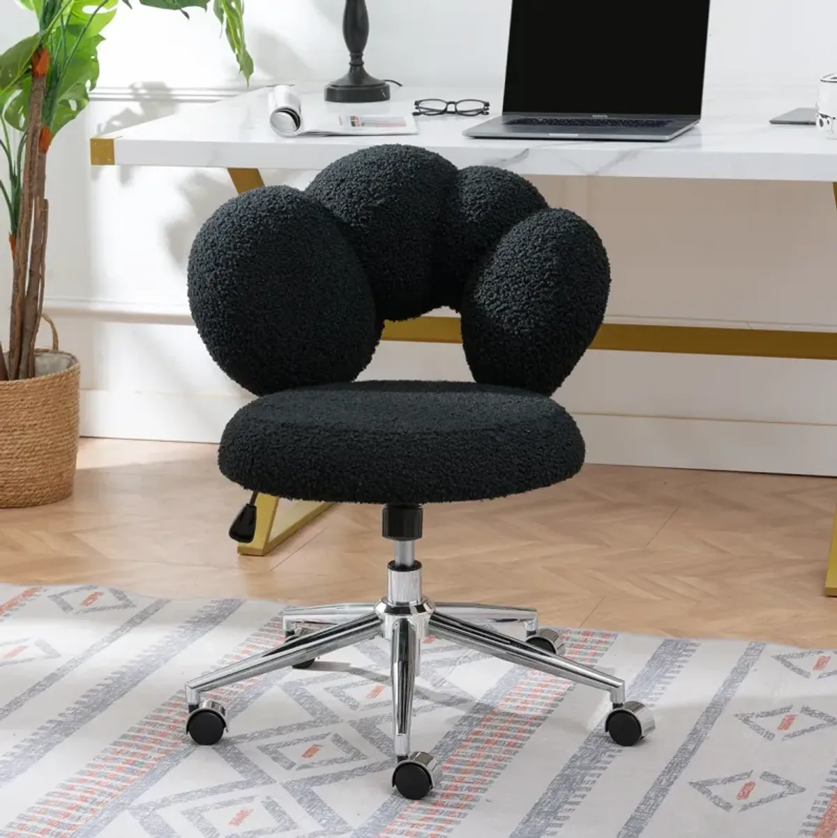 360 Swivel Height Adjustable, Swivel Chair, Teddy Fabric, Home Office Chair