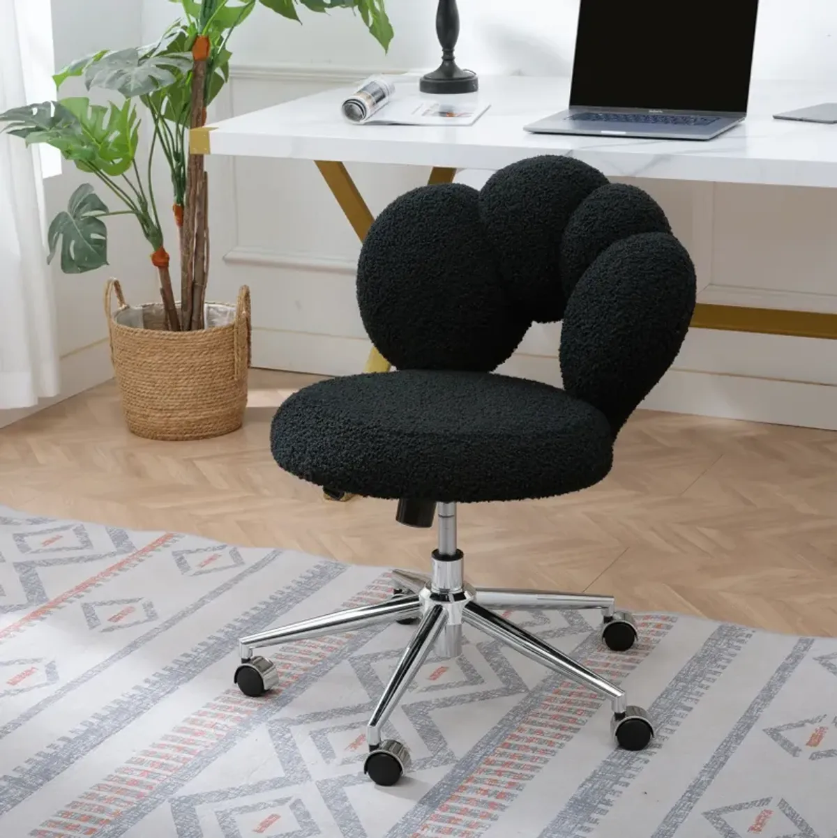 360 Swivel Height Adjustable, Swivel Chair, Teddy Fabric, Home Office Chair