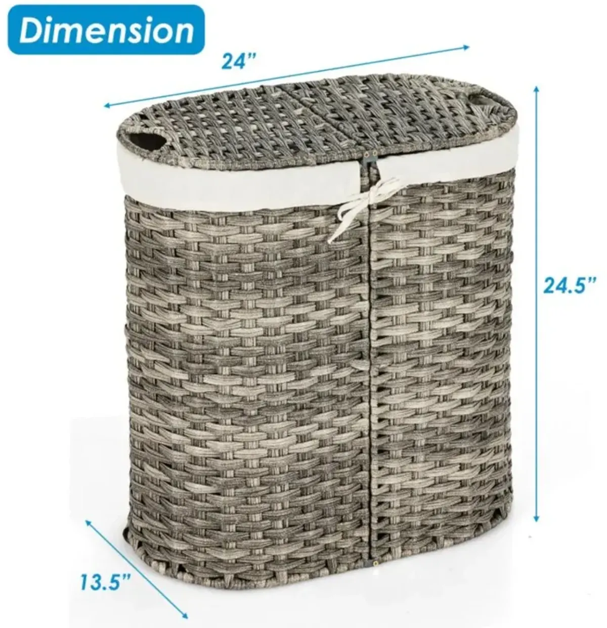 Hivvago Handwoven Laundry Hamper Basket with 2 Removable Liner Bags