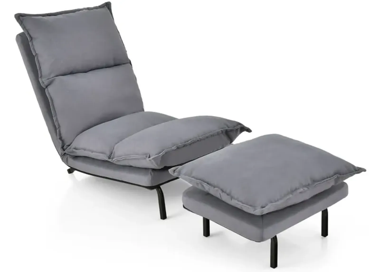 Modern Armless Accent Chair with Ottoman for Living Room-Gray