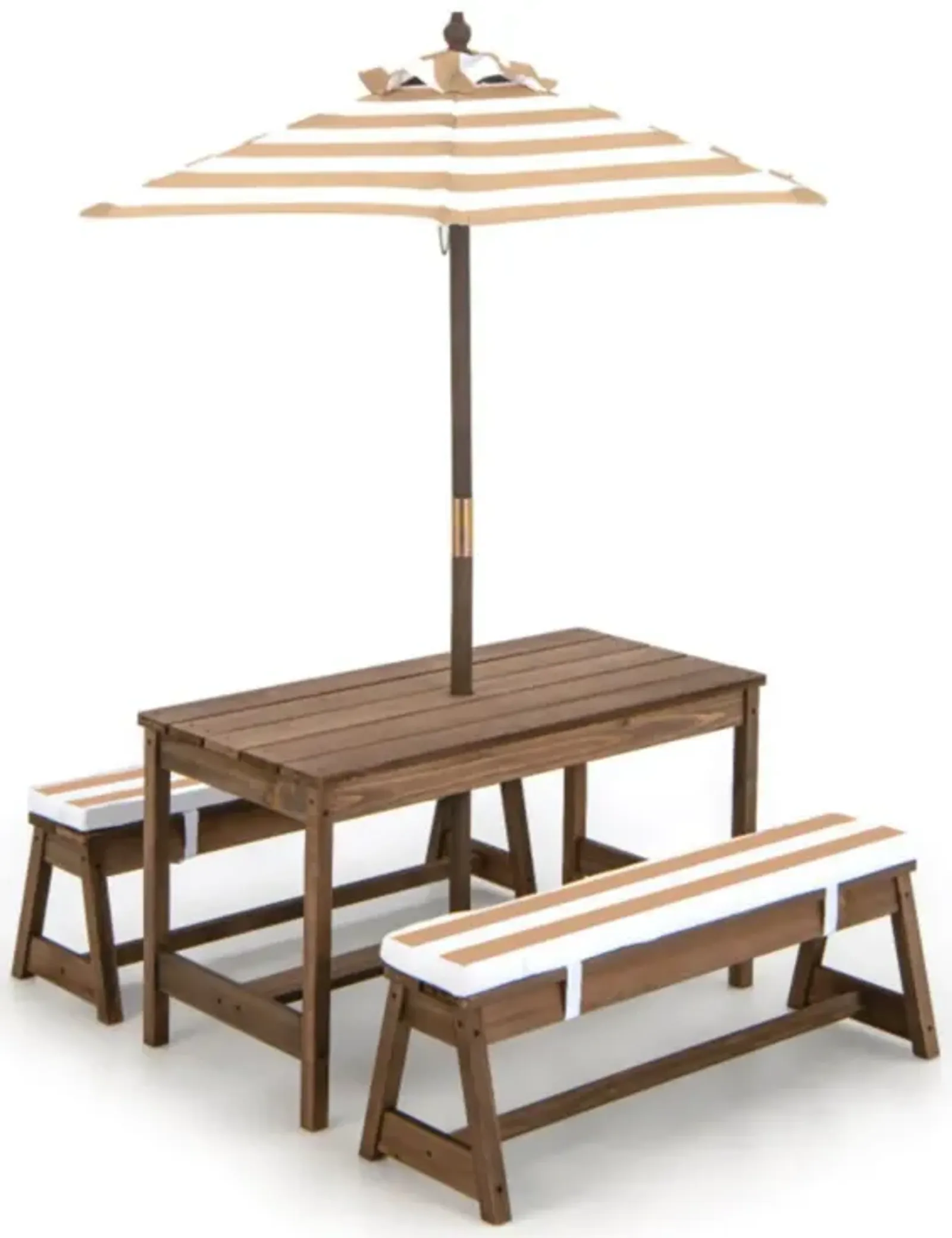 Hivvago Kids Picnic Table and Bench Set with Cushions and Height Adjustable Umbrella