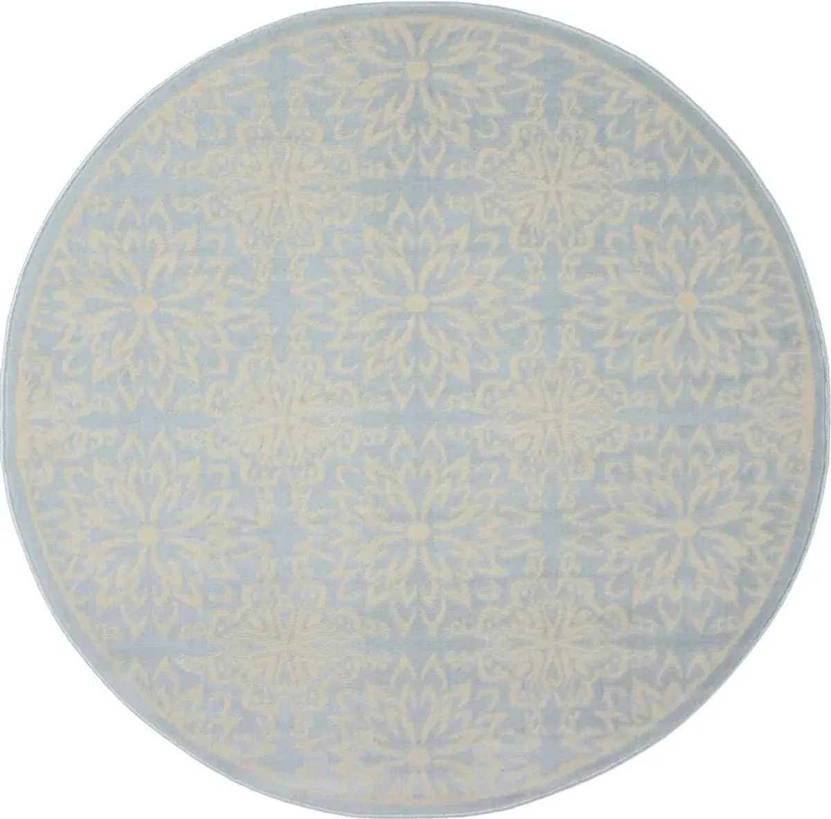 5 Light Blue Round Floral Power Loom Area Rug