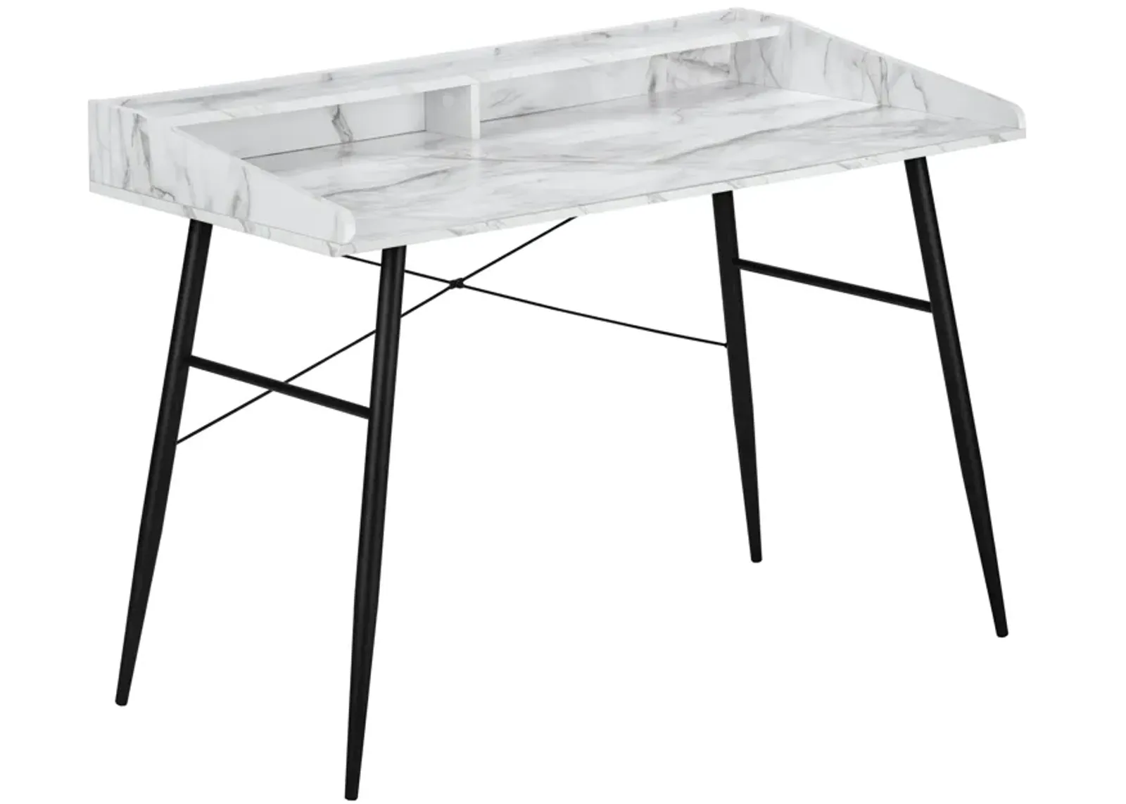 Monarch Specialties I 7539 Computer Desk, Home Office, Laptop, Storage Shelves, 48"L, Work, Metal, Laminate, White Marble Look, Black, Contemporary, Modern