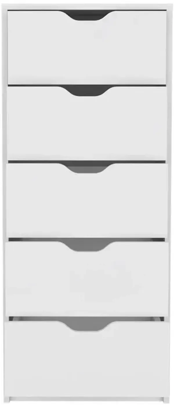 DEPOT E-SHOP Houma 5 Drawers Narrow Dresser, Slim Storage Chest of Drawers, White