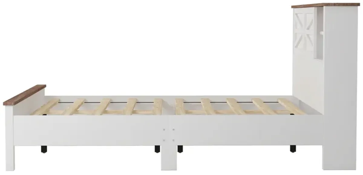 Merax Farmhouse Platform Bed with Charging Station