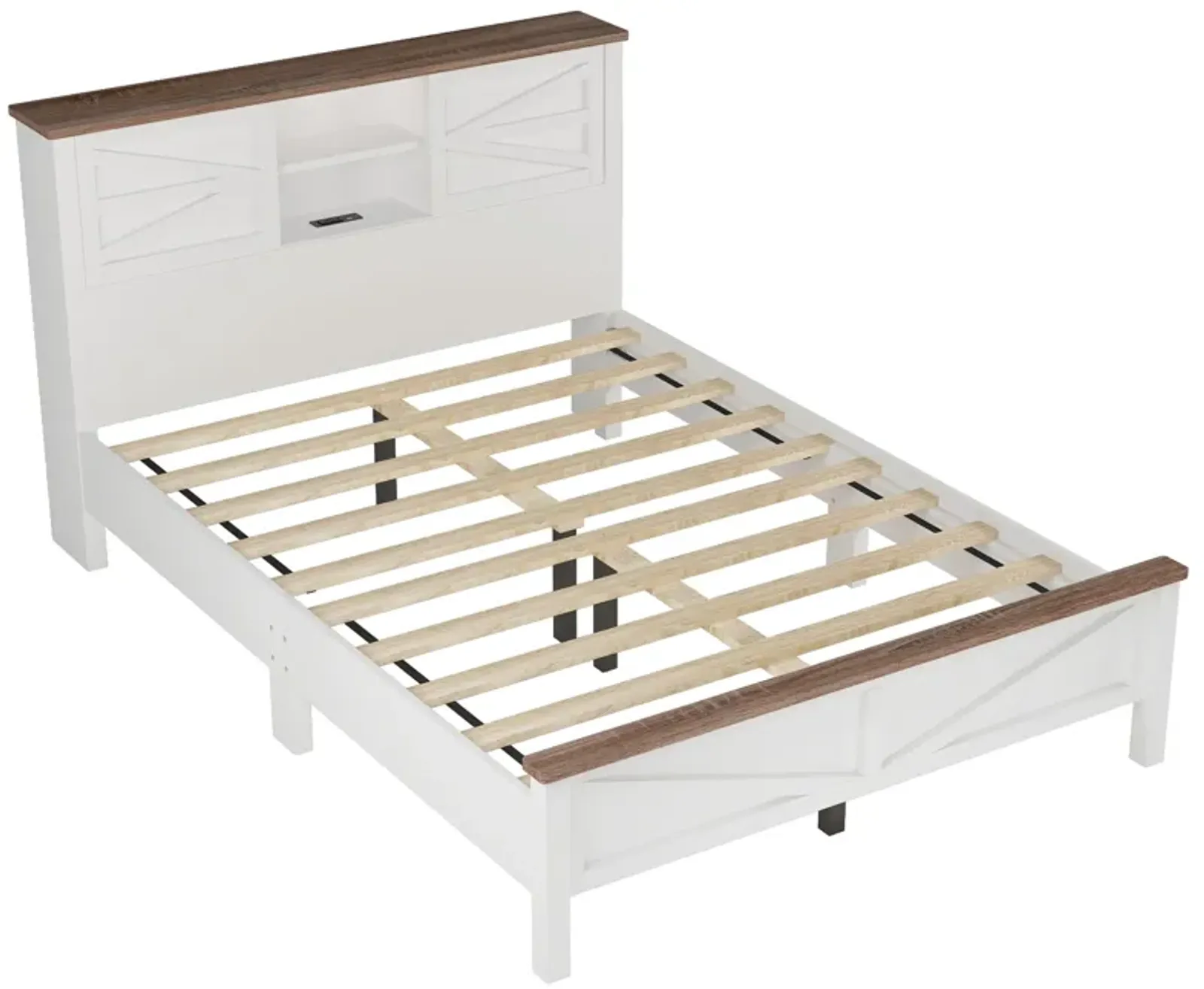 Merax Farmhouse Platform Bed with Charging Station