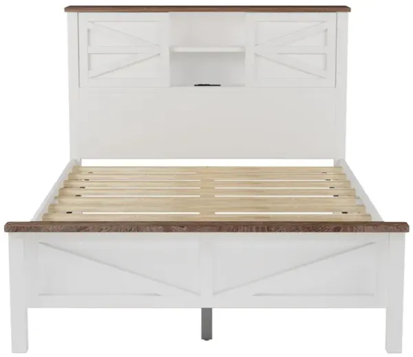 Merax Farmhouse Platform Bed with Charging Station