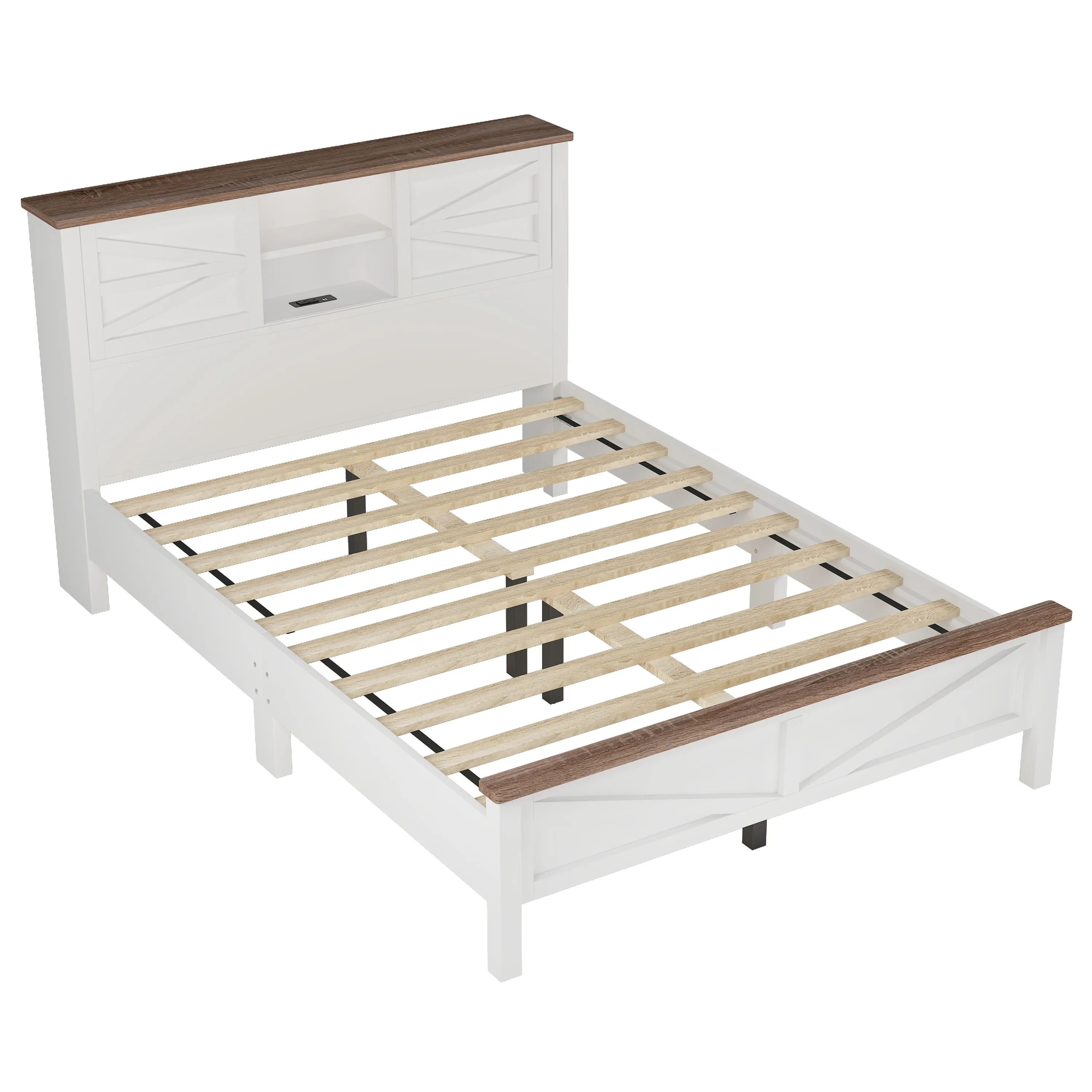 Merax Farmhouse Platform Bed with Charging Station