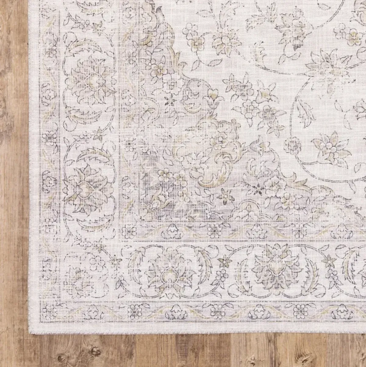 5 X 7 Beige gold And grey Oriental Power Loom Stain Resistant Area Rug