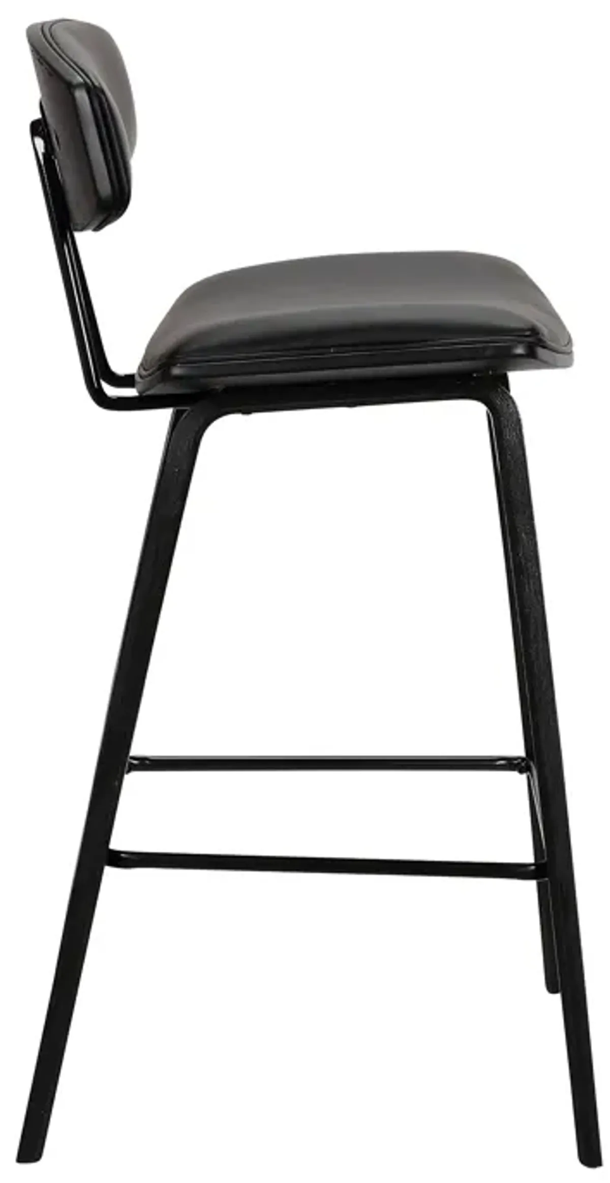 Fox Counter Height Black Faux Leather and Black Wood Mid-Century Modern Bar Stool