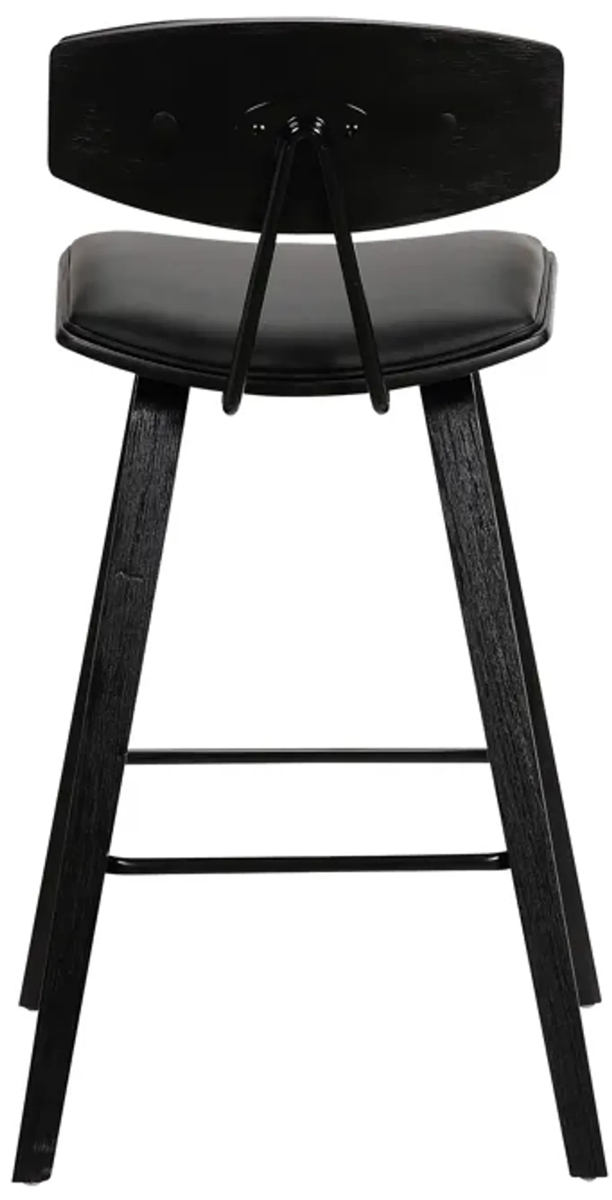 Fox Counter Height Black Faux Leather and Black Wood Mid-Century Modern Bar Stool