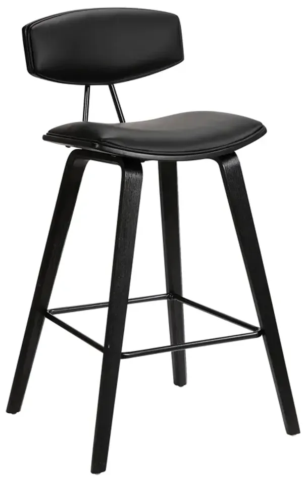 Fox Bar Height Grey Faux Leather and Walnut Wood Mid-Century Modern Bar Stool