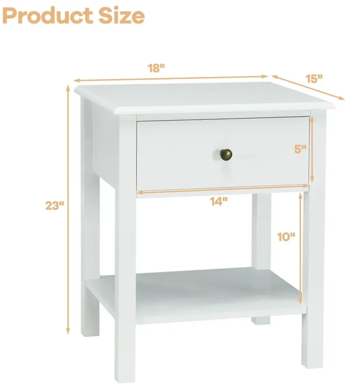 Nightstand End Table with Drawer and Shelf