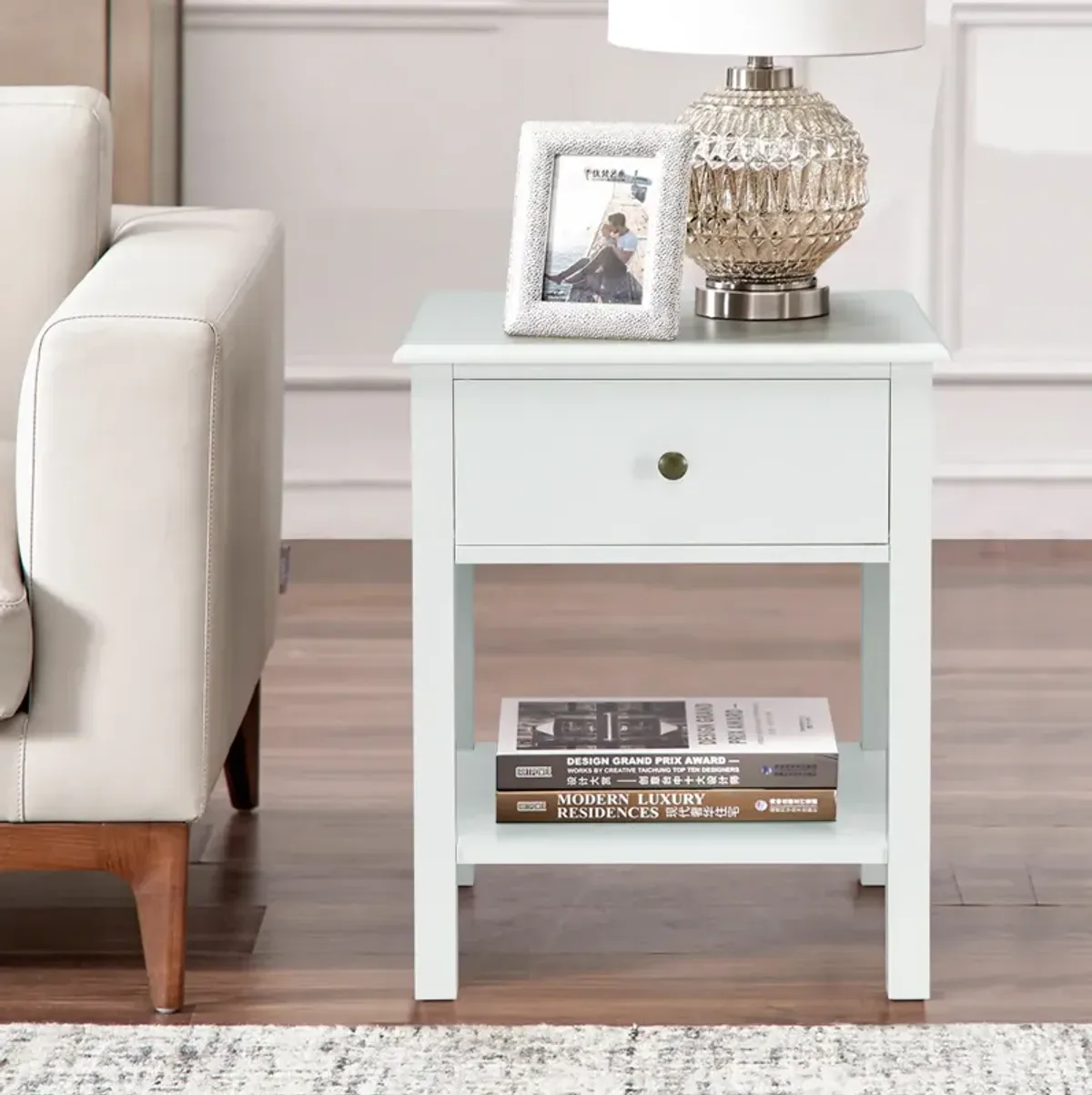 Nightstand End Table with Drawer and Shelf