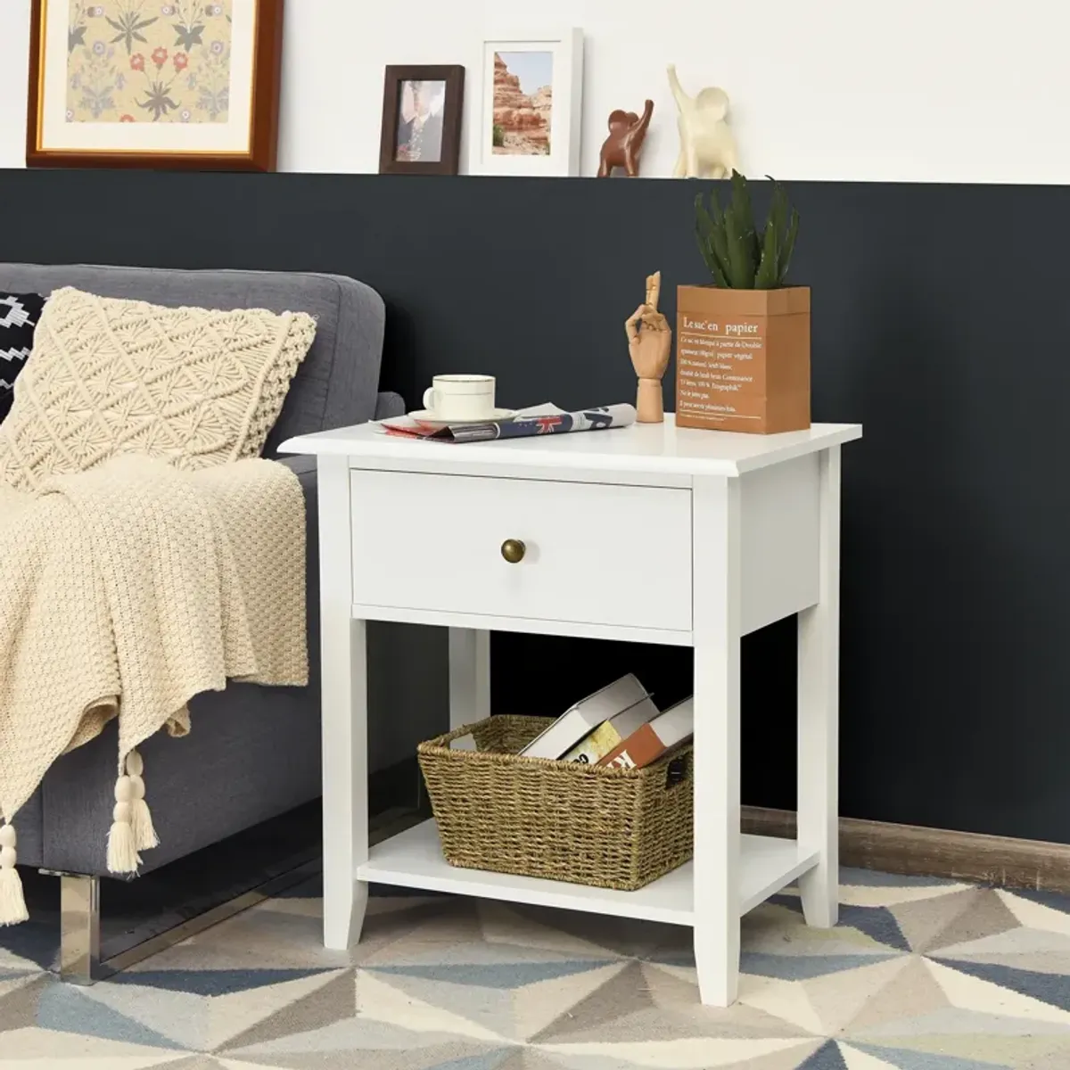 Nightstand End Table with Drawer and Shelf