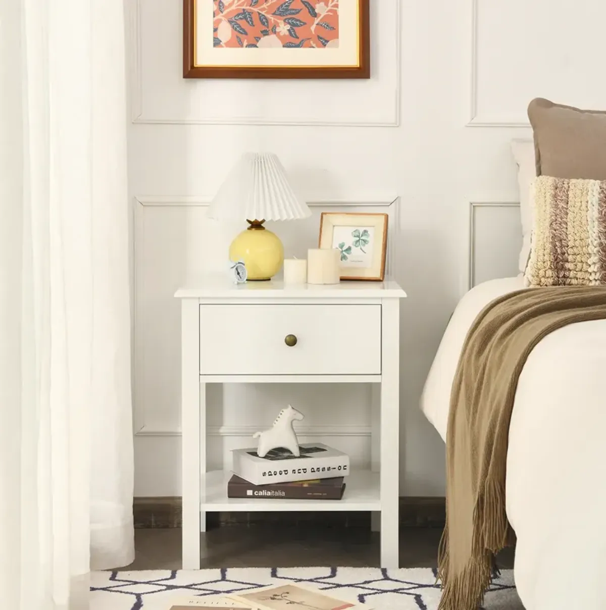 Nightstand End Table with Drawer and Shelf