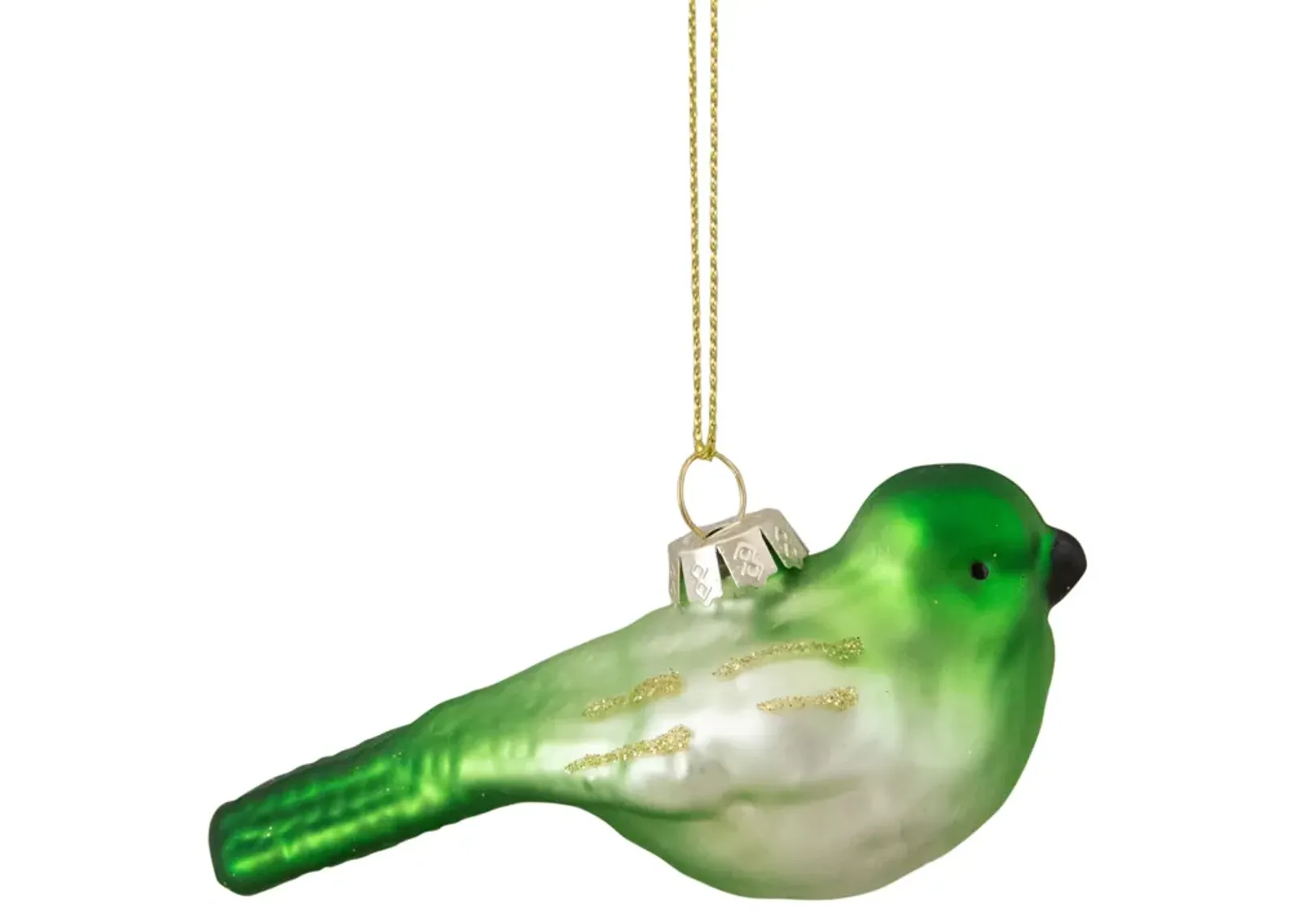 4" Green and White Glass Bird Christmas Ornament