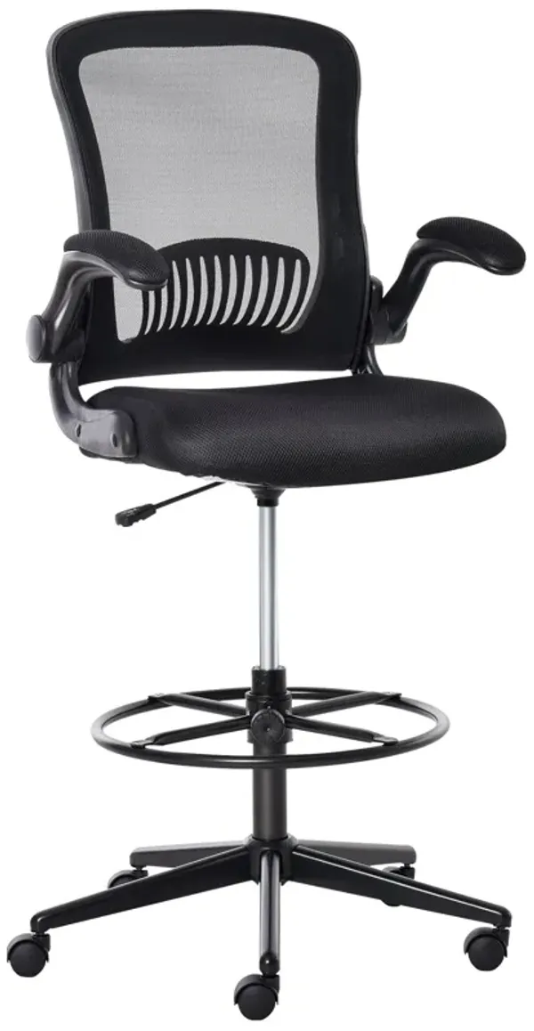 Black Drafting Chair: 52" Tall Mesh, 360° Swivel, Lumbar Support