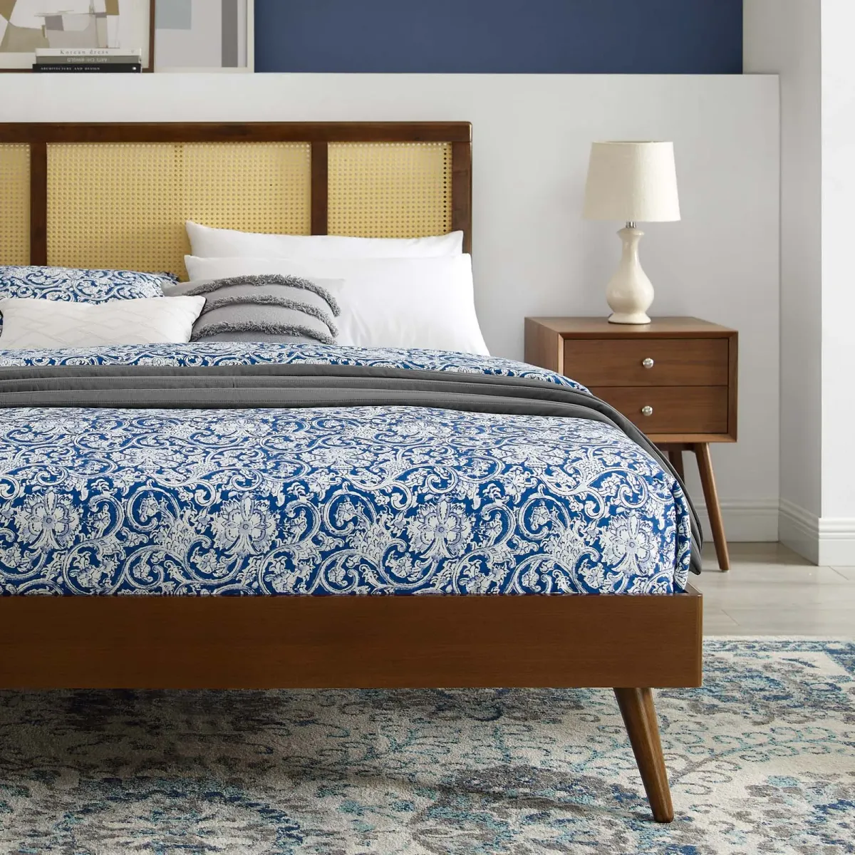 Modway - Kelsea Cane and Wood Queen Platform Bed with Splayed Legs