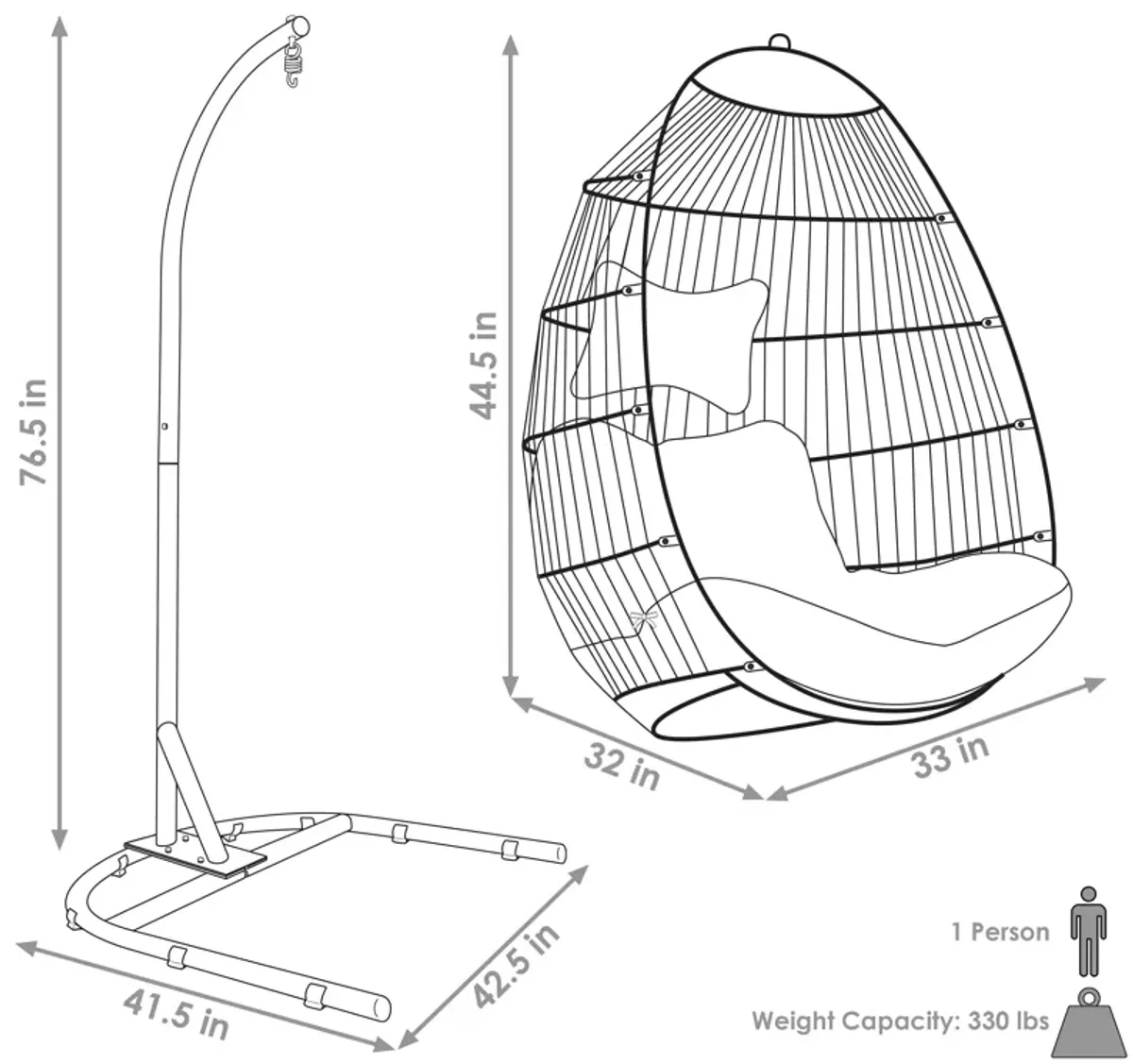 Sunnydaze Resin Wicker Hanging Egg Chair with Steel Stand/Cushions