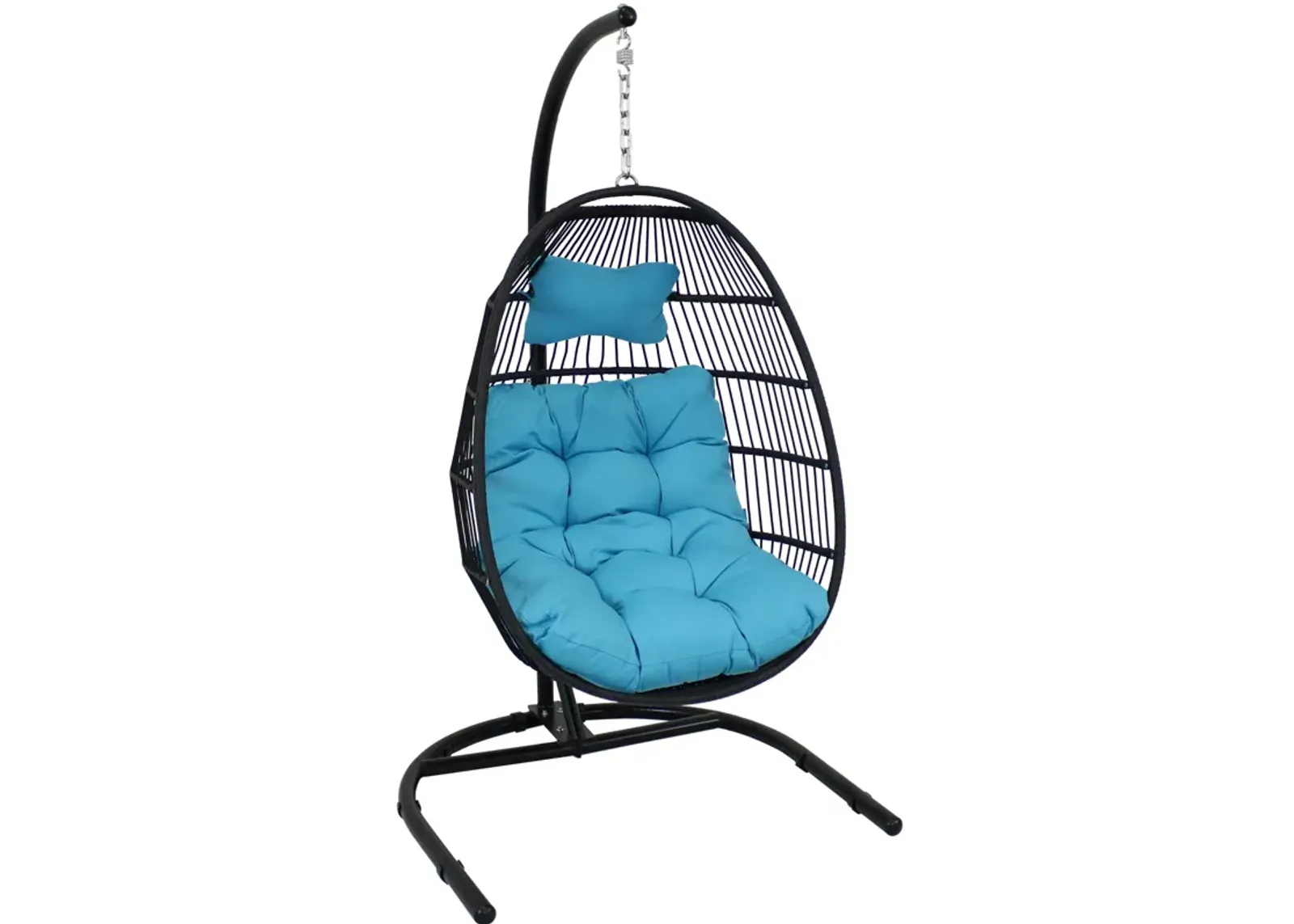 Sunnydaze Resin Wicker Hanging Egg Chair with Steel Stand/Cushions