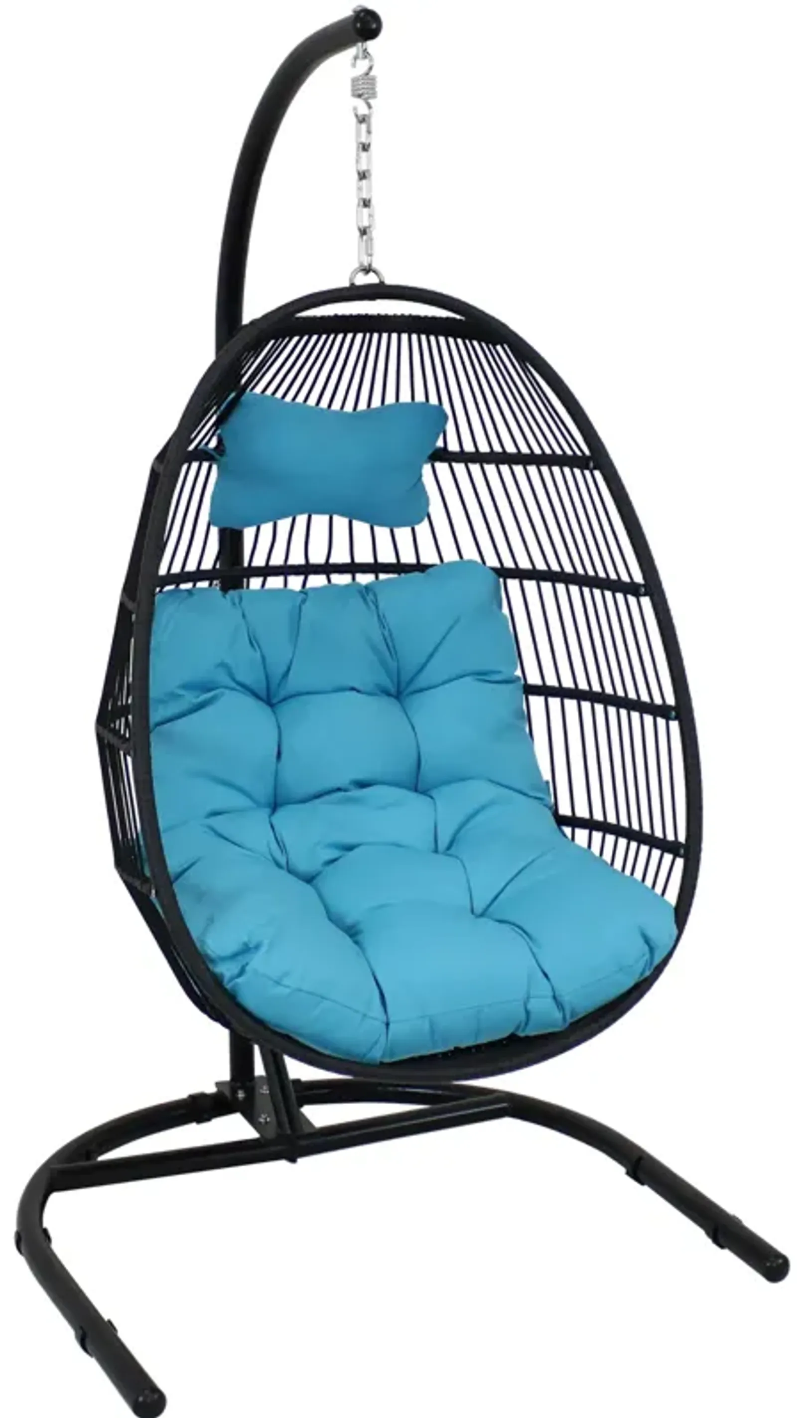 Sunnydaze Resin Wicker Hanging Egg Chair with Steel Stand/Cushions