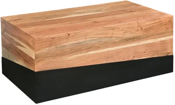 45 Inch Handcrafted Acacia Wood Coffee Table, Industrial, Platform Style, Dual Tone, Brown, Black-Benzara
