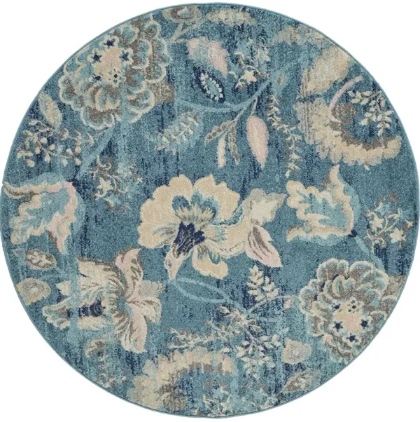Tranquil TRA02 Turquoise 5'3" x Round Rug