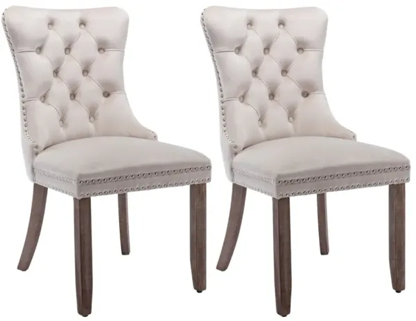 Set of 2 Tufted Velvet Dining Chairs, Legs, Nailhead Trim, Solid Wood Frame