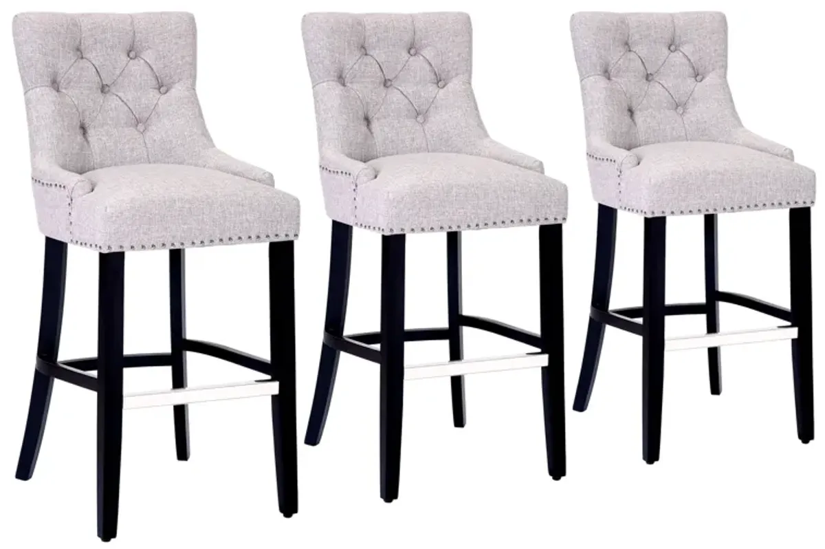 WestinTrends 29" Linen Fabric Tufted Upholstered Bar Stool (Set of 3), Black