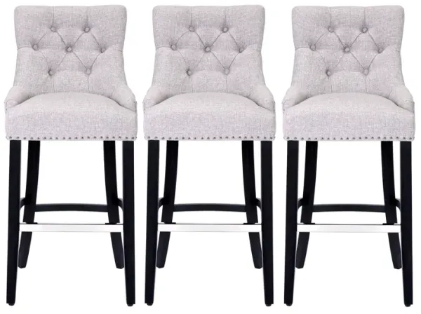 WestinTrends 29" Linen Fabric Tufted Upholstered Bar Stool (Set of 3), Black