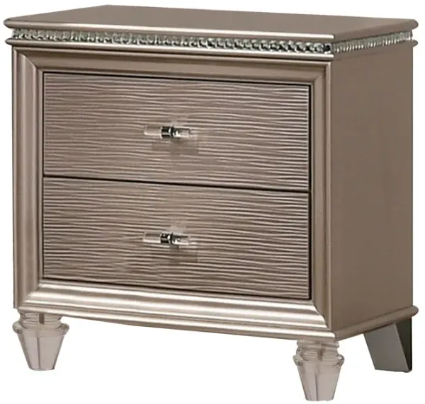 Jisoo 24 Inch Nightstand, 2 Drawers, Textured Drawer Panels, Gold Finish-Benzara