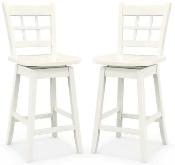 Set of 2 Counter Height Barstools with 6-Grid Hollow Back and Seat Stylish and Comfortable Design
