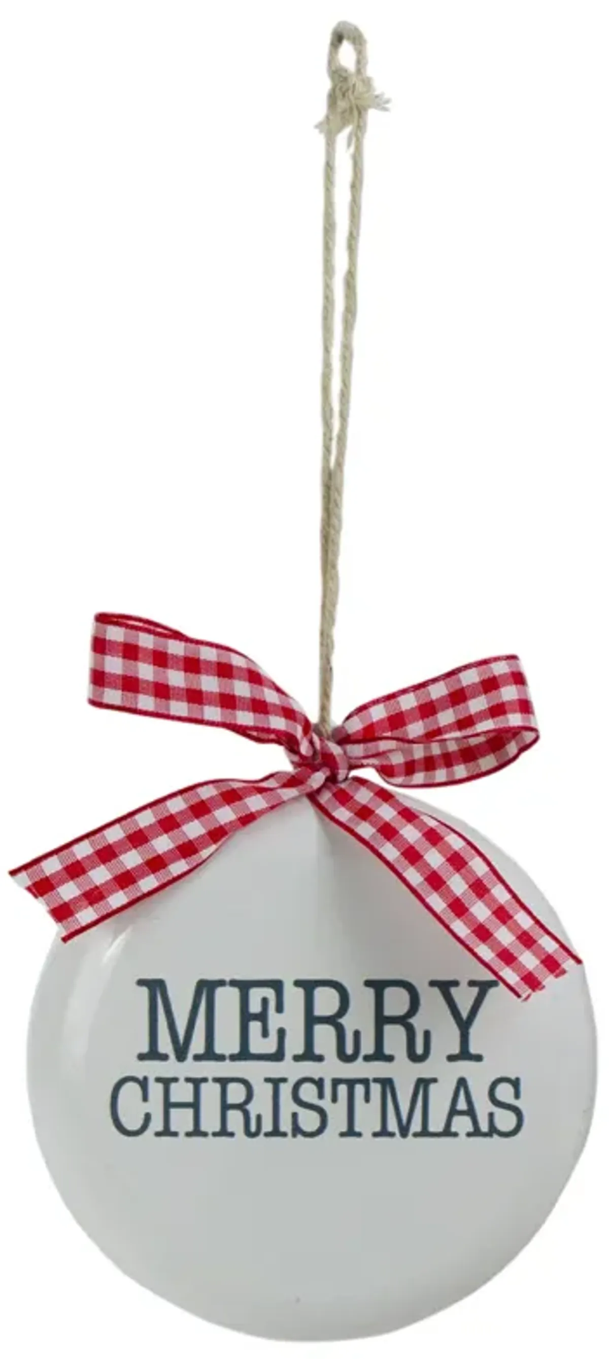 4.5" White and Red Merry Christmas Ornament with a Bow