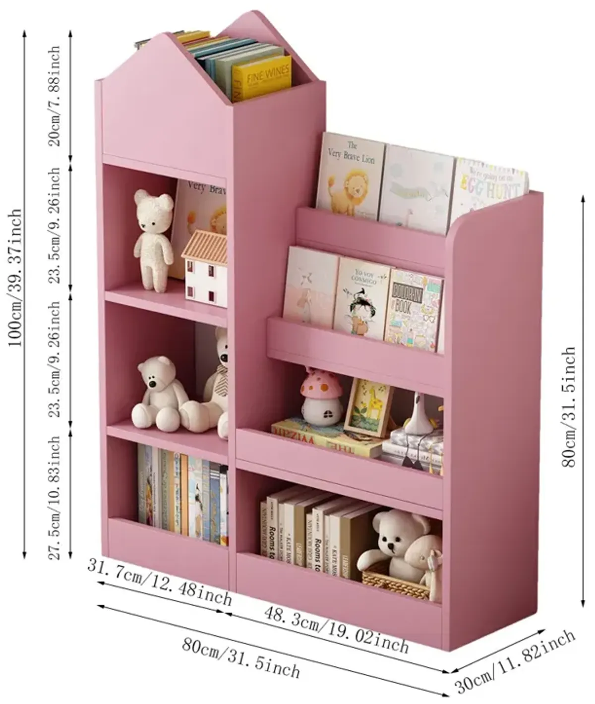 Kids Wooden Bookshelf Toy Storage Organizer with Bookcase, Kid's Bin Storage Unit with 6 Compartments 2 Baskets Bins Toys Box Organizer, Children Multi Shelf Cubby for Books, Toys Shelf