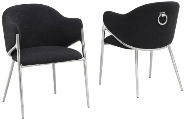 Black Boucle Fabric Side Chiars With Silver Base