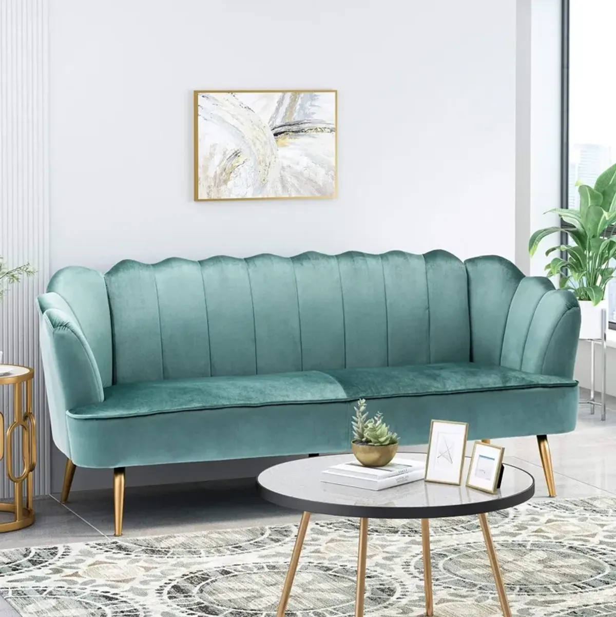 Merax Shell Design 3 Seats Velvet Sofa