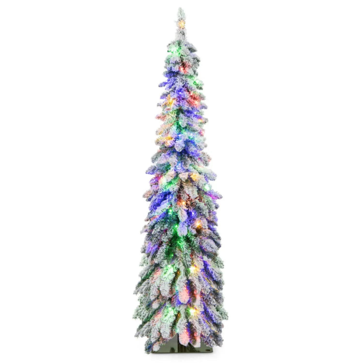 Hivvago 4/5/6 Feet Pre-Lit Artificial Christmas Tree Snow-Flocked Slim Pencil Xmas Decor