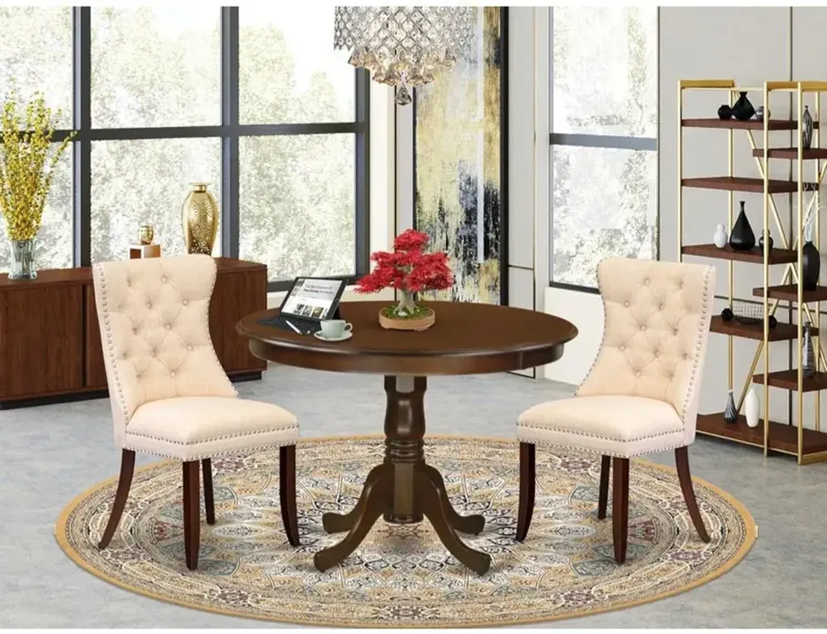 3 Piece Dining Set Consists of a Round Kitchen Table with Pedestal