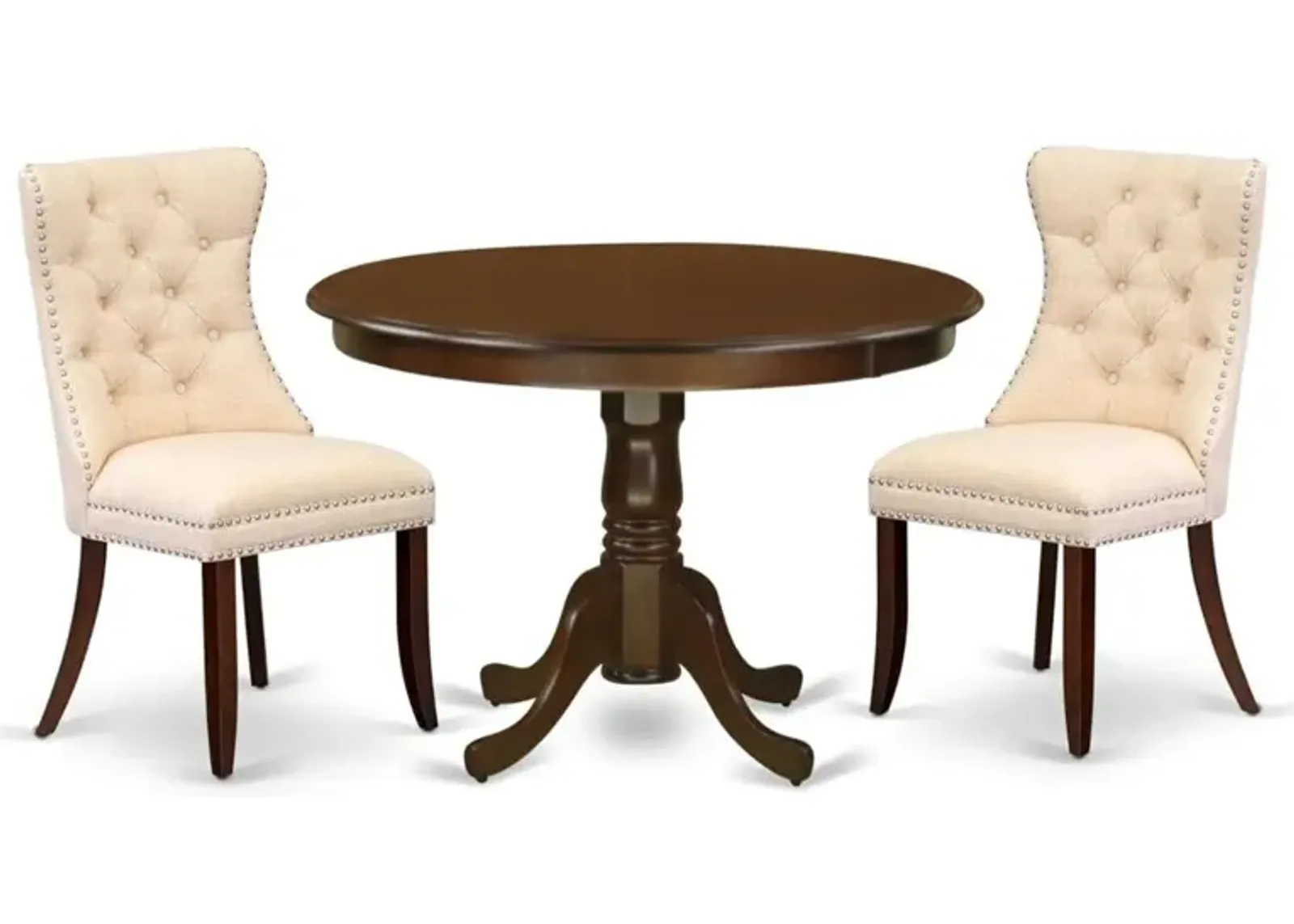 3 Piece Dining Set Consists of a Round Kitchen Table with Pedestal