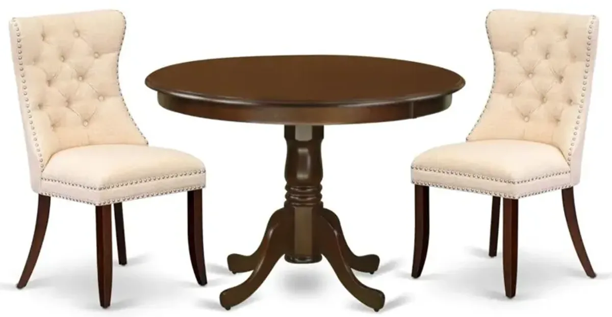 3 Piece Dining Set Consists of a Round Kitchen Table with Pedestal