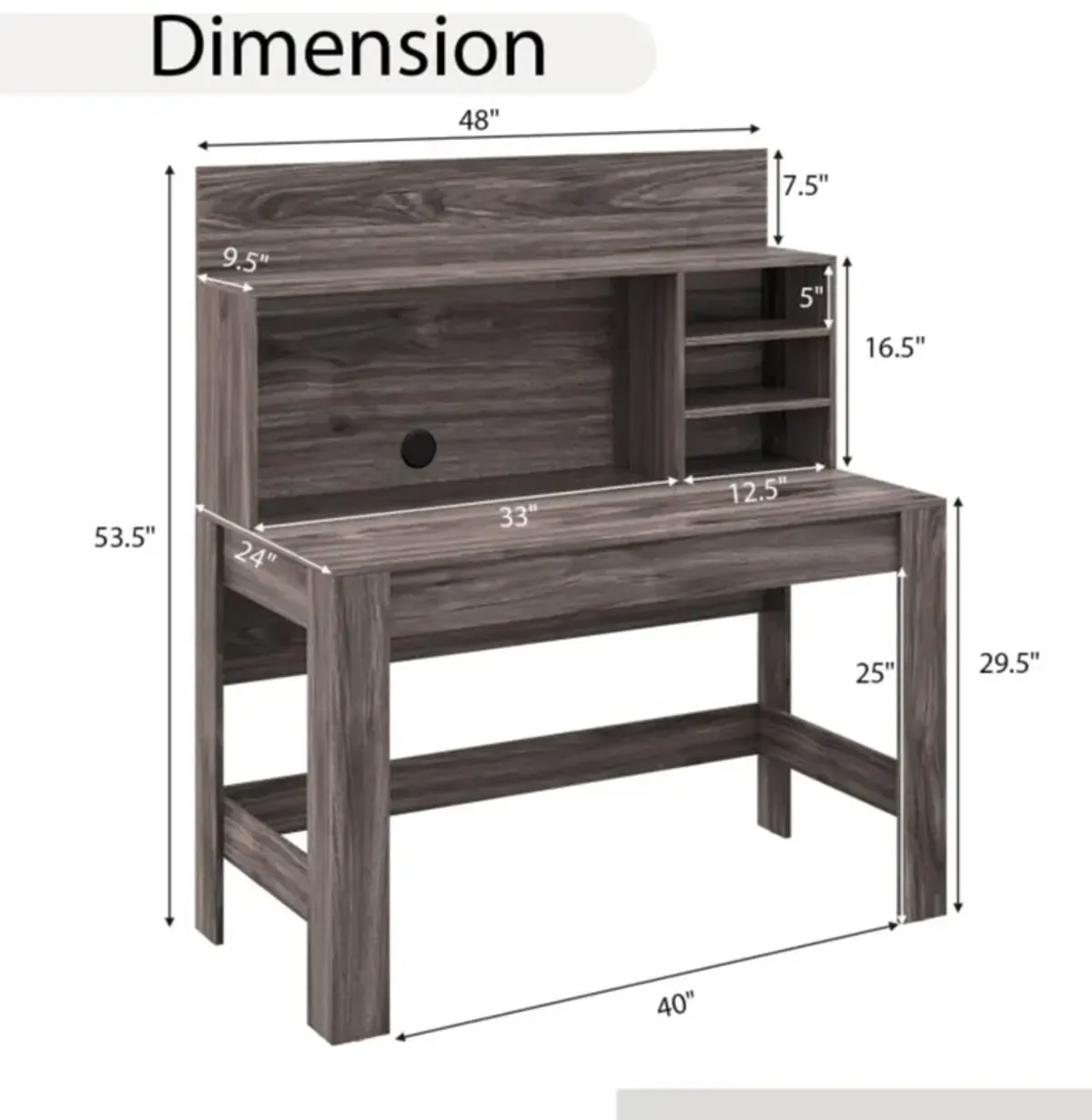 Hivvago 48 Inch Writing Computer Desk with Anti-Tipping Kits and Cable Management Hole