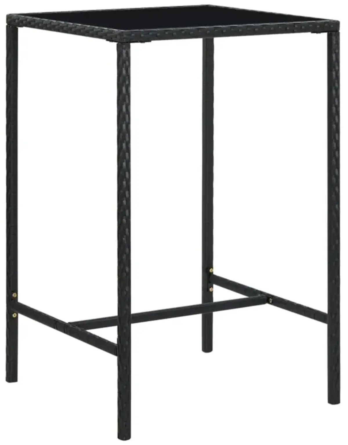 vidaXL Garden Bar Table Black 27.6"x27.6"x43.3" Poly Rattan and Glass