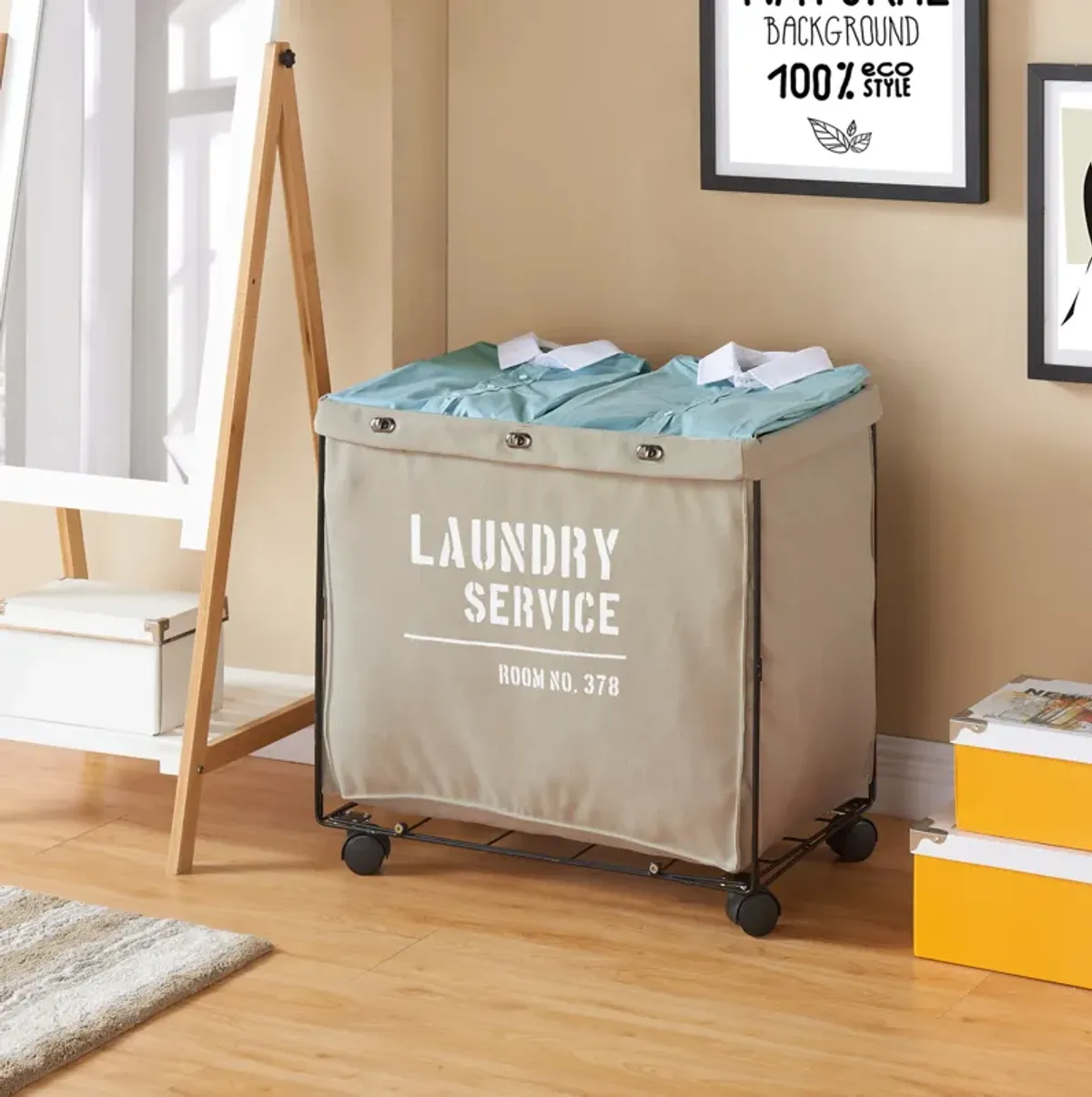 Army Canvas Laundry Hamper on Wheels