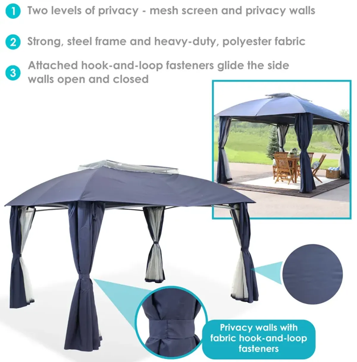 Sunnydaze 10 ft x 13 ft Soft Top Polyester Gazebo with Privacy Wall