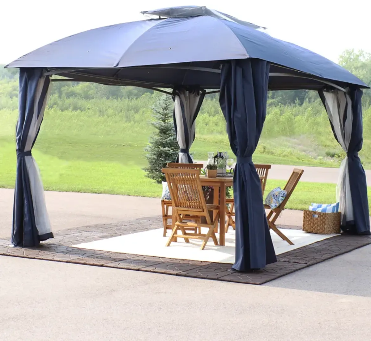 Sunnydaze 10 ft x 13 ft Soft Top Polyester Gazebo with Privacy Wall