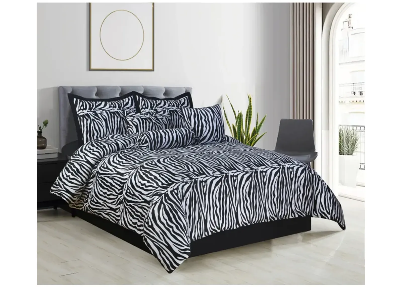 Legacy Decor Beautiful Black and White Queen Size Zebra Print Faux Fur Comforter Bedding Set