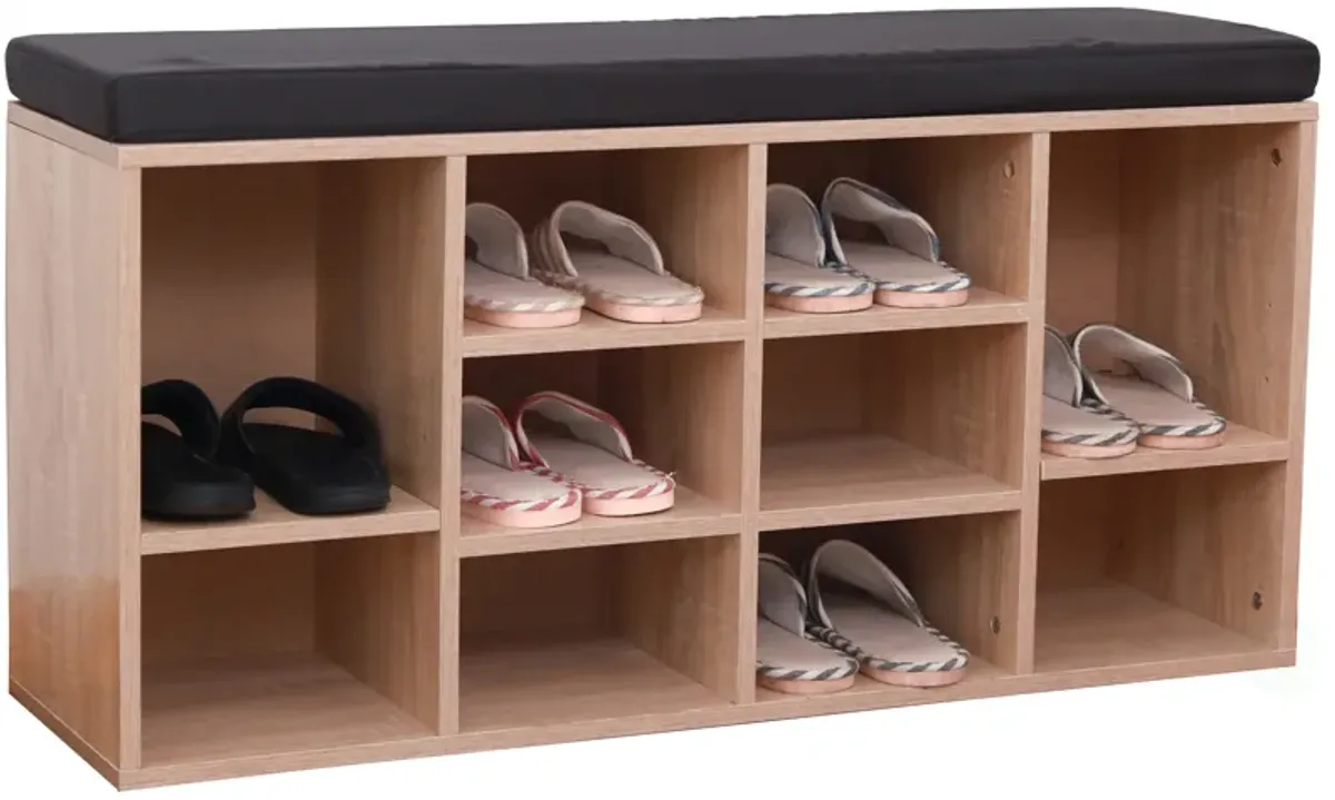 Natural Wooden Shoe Cubicle Storage Entryway Bench with Soft Cushion for Seating